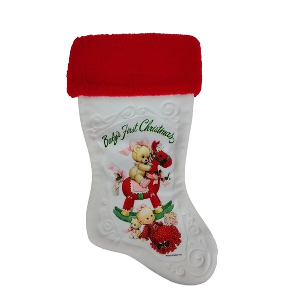 Morehead Babys First Christmas White and Red Embossed Christmas Stocking - Picture 1 of 4